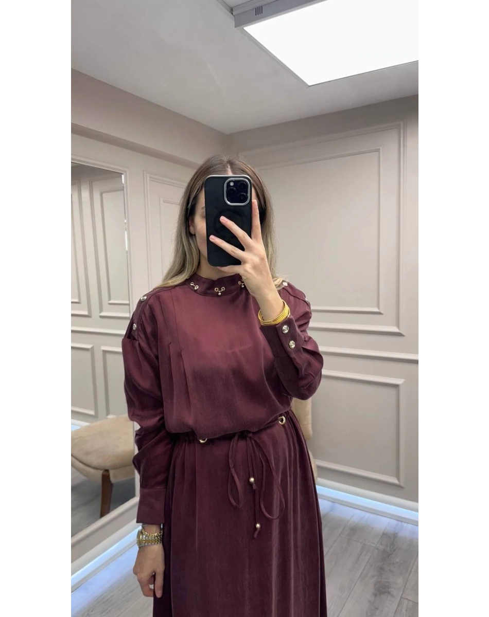 Clande CL25055006 Bordo Yaka Detaylı Elbise