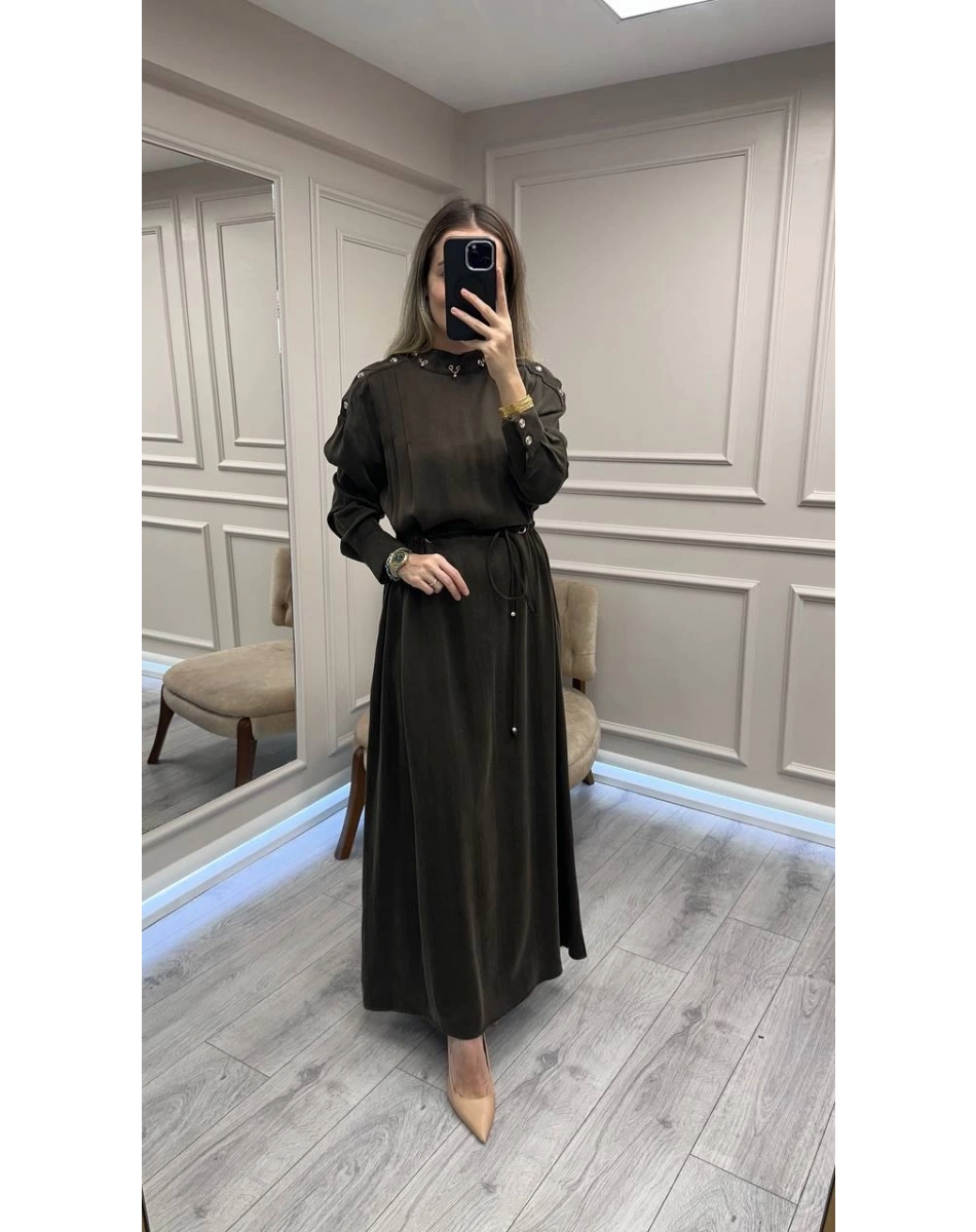 Clande CL25055006 Kahve Yaka Detaylı Elbise
