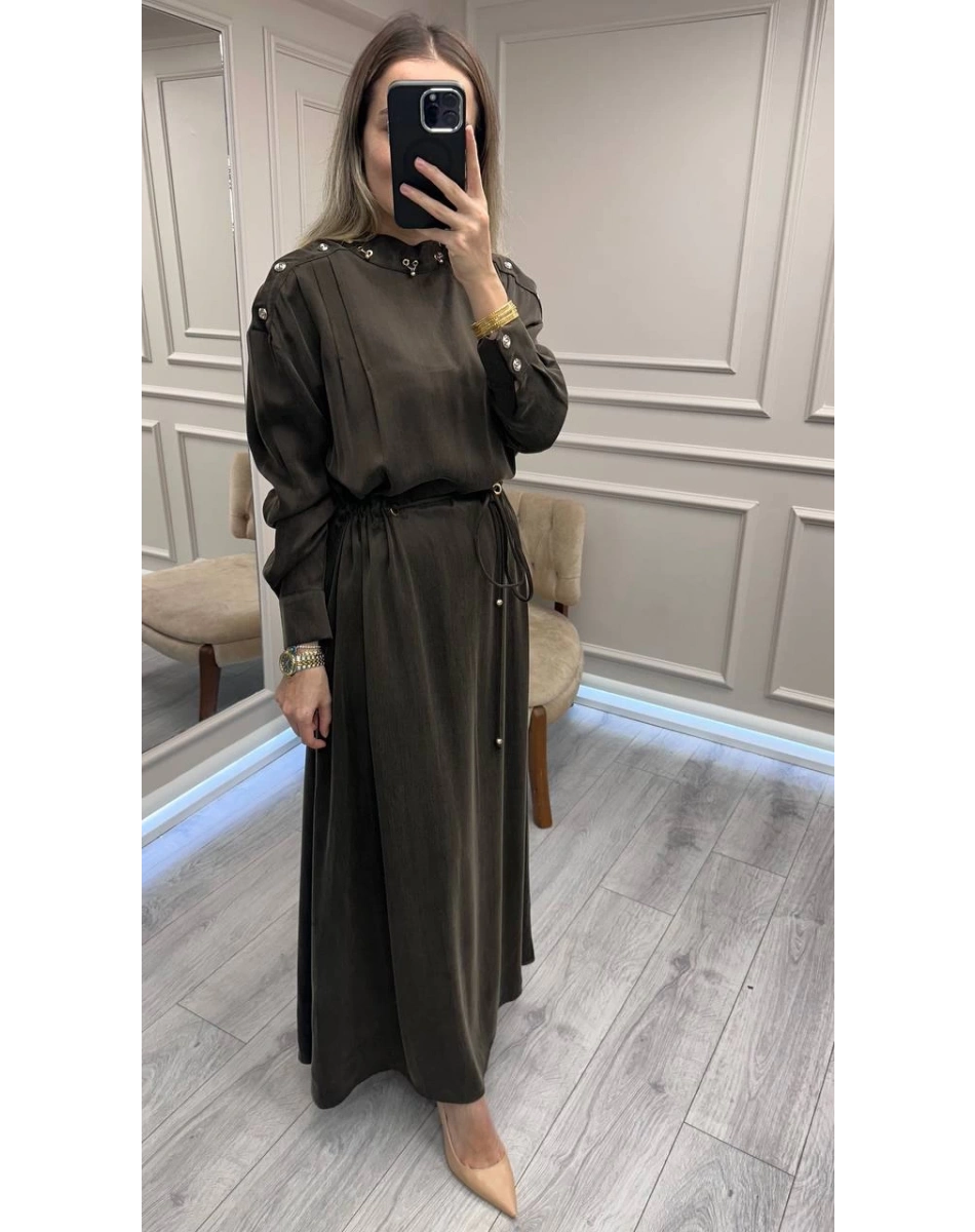 Clande CL25055006 Kahve Yaka Detaylı Elbise
