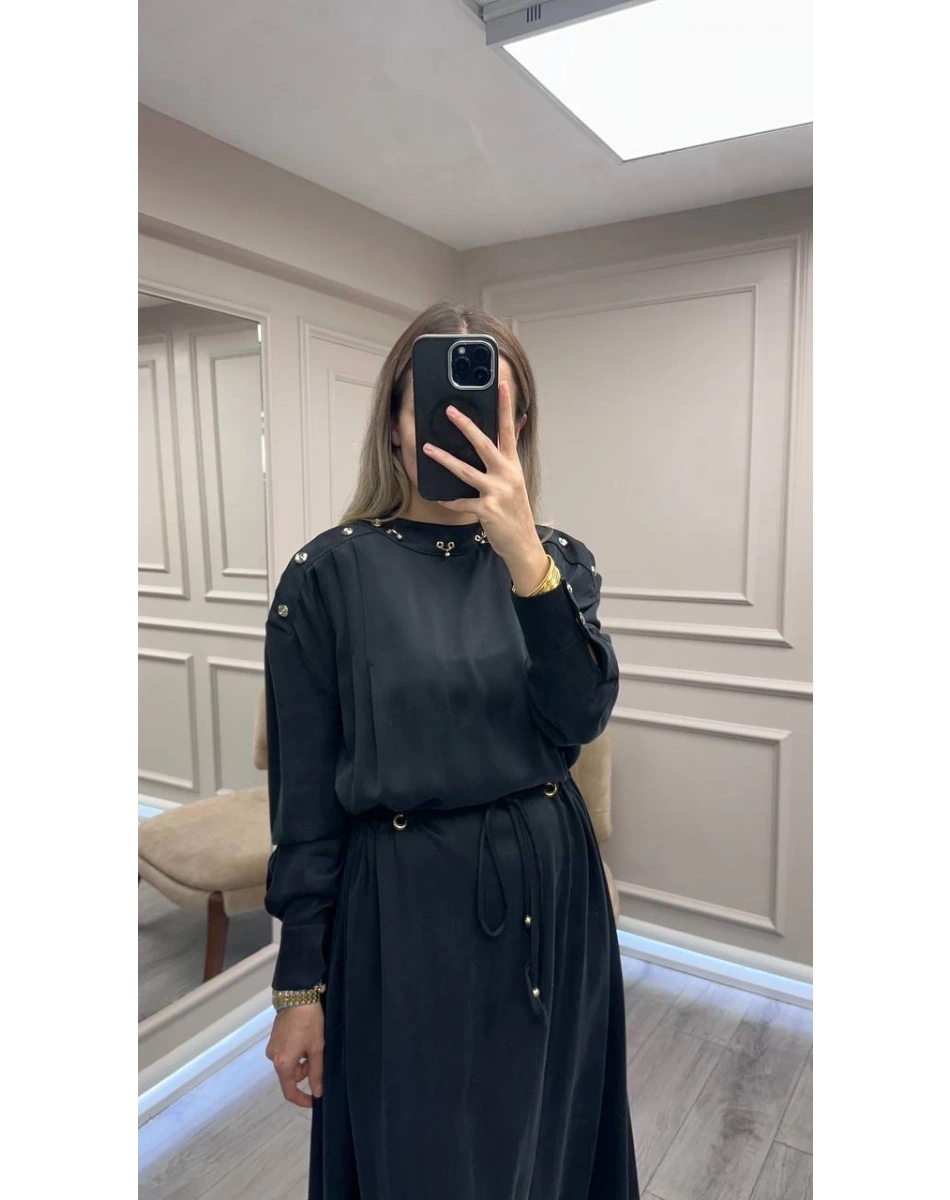 Clande CL25055006 Siyah Yaka Detaylı Elbise