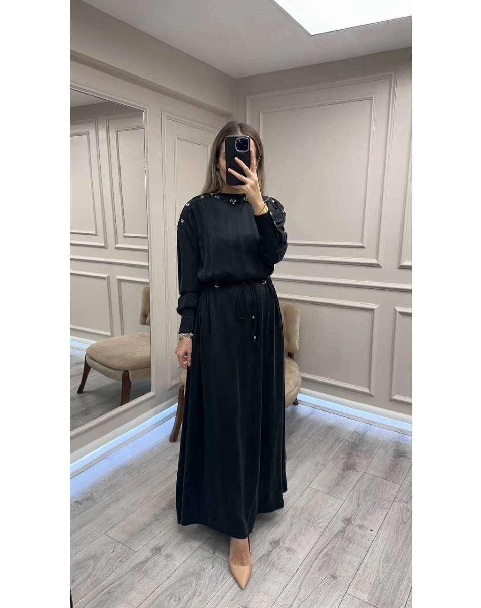 Clande CL25055006 Siyah Yaka Detaylı Elbise