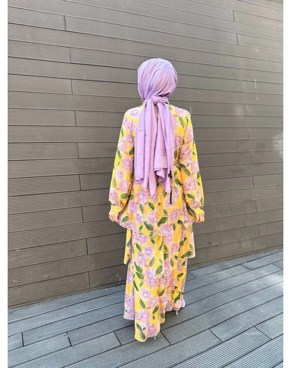 Cloche CL3023 Sarı Kemerli Çiçek Desenli Elbise