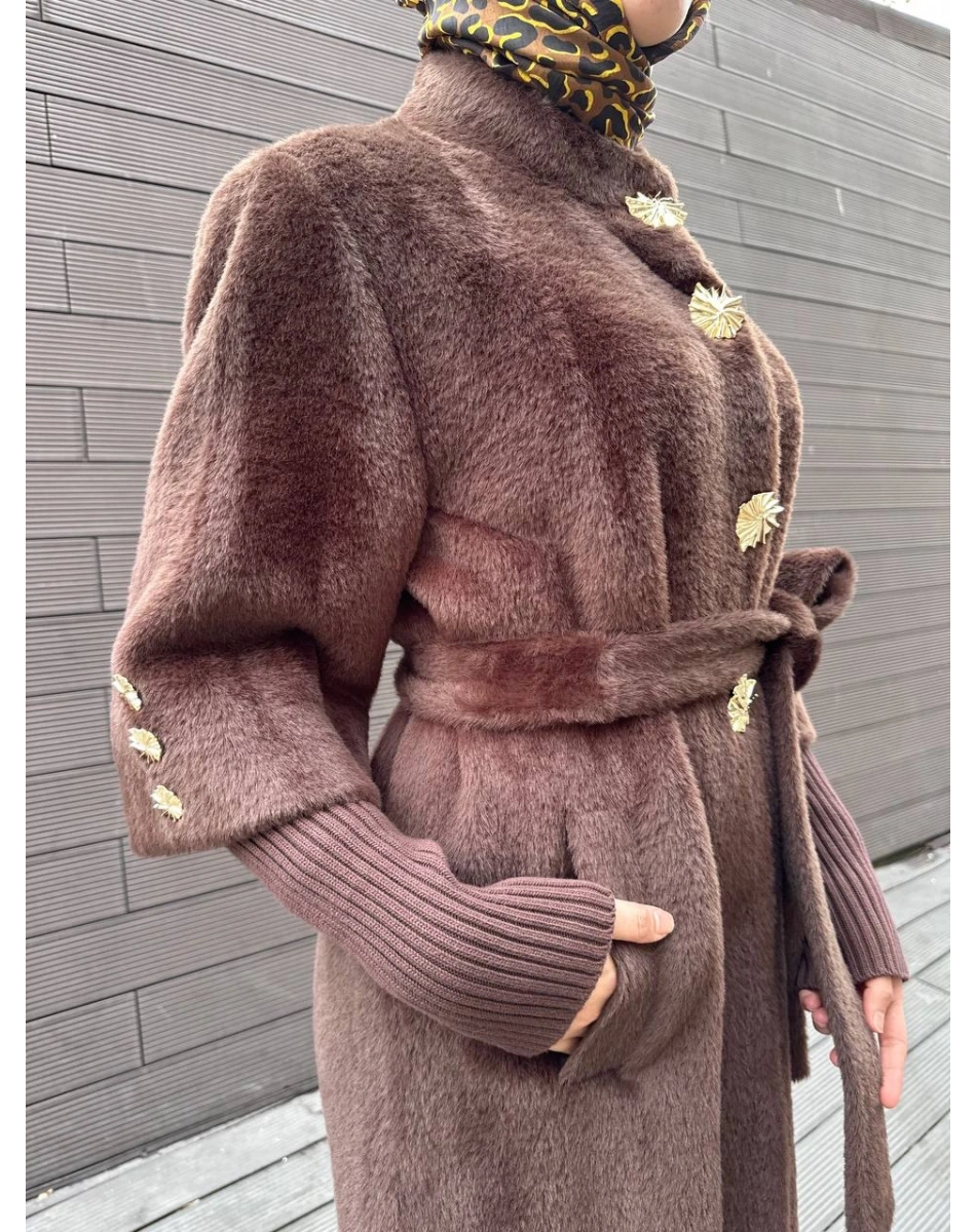 Etrucci 7274 Kahve Hakim Yaka Triko Ve Düğme Detaylı Kaban