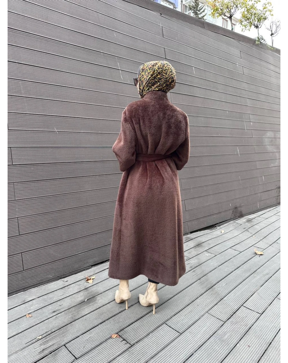 Etrucci 7274 Kahve Hakim Yaka Triko Ve Düğme Detaylı Kaban