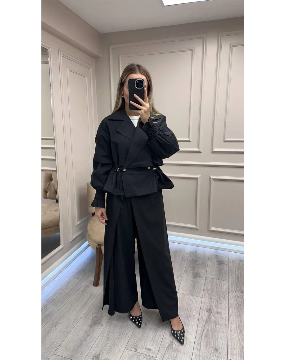 Exquise E25K05105003 Siyah Yareli Ceket