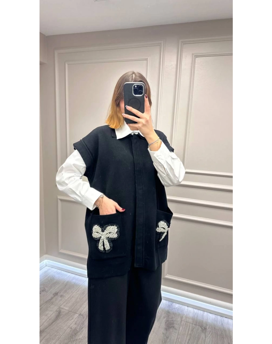 Exquise E25K05124001 Siyah Magnolia Triko Yelek