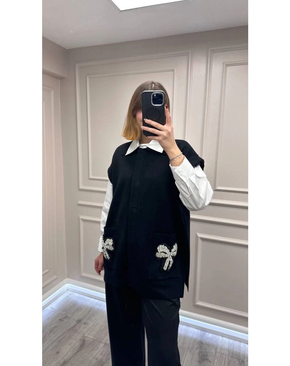 Exquise E25K05124001 Siyah Magnolia Triko Yelek