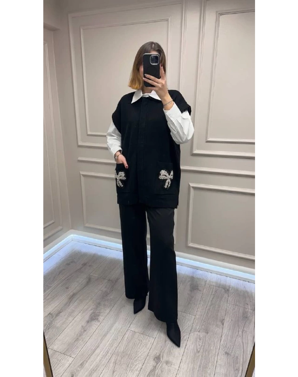 Exquise E25K05124001 Siyah Magnolia Triko Yelek