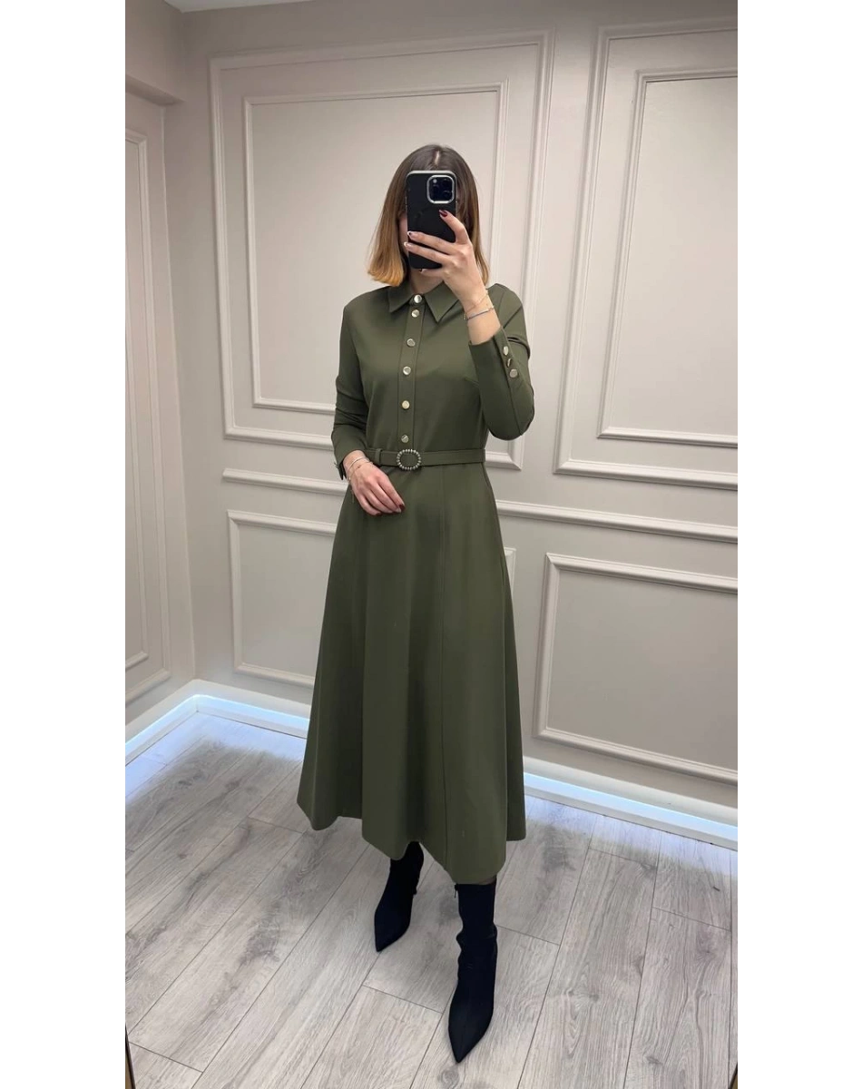 Exquise E25K05171006 Haki Georgina Elbise