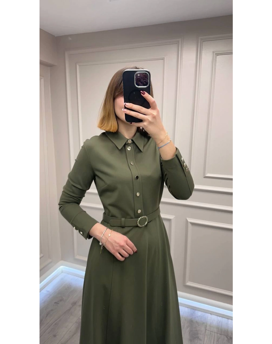 Exquise E25K05171006 Haki Georgina Elbise