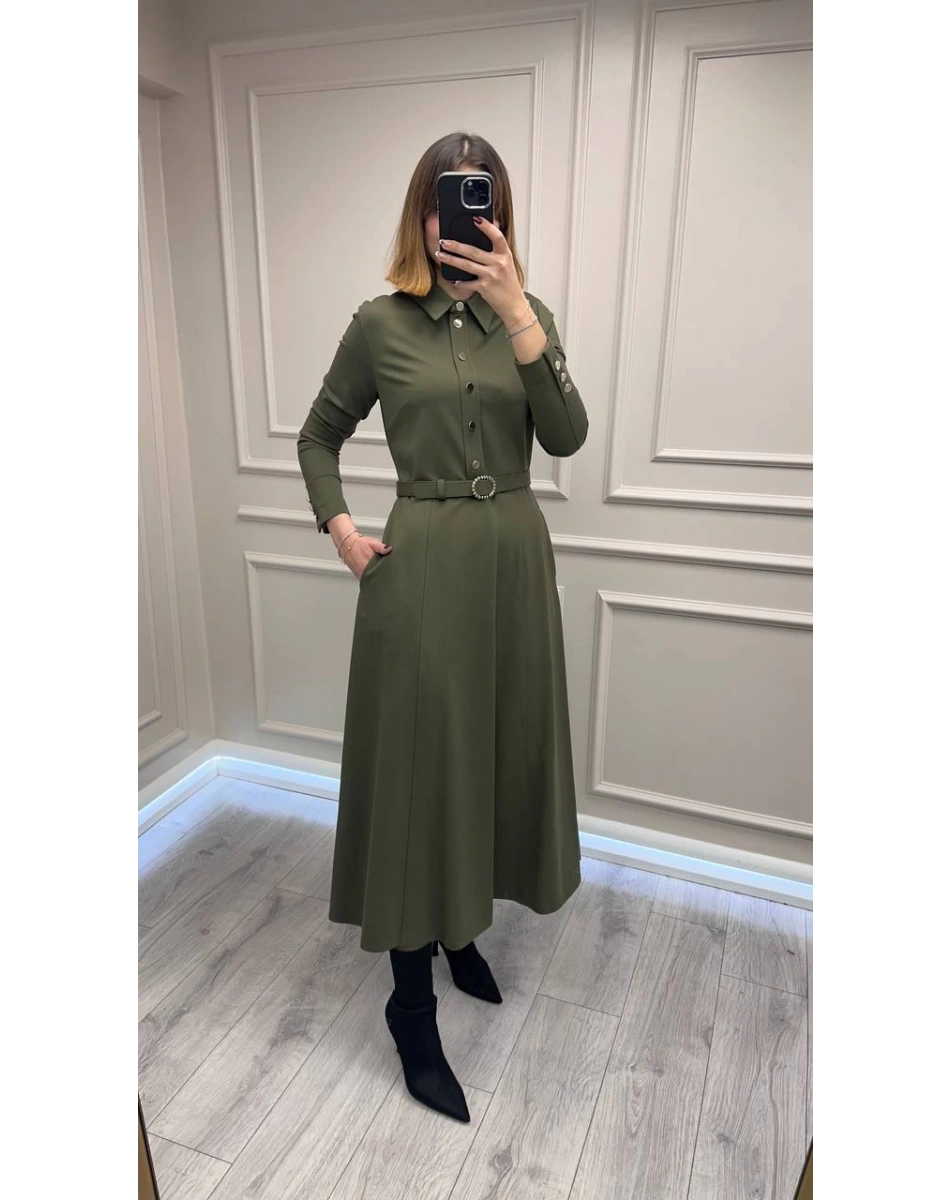 Exquise E25K05171006 Haki Georgina Elbise