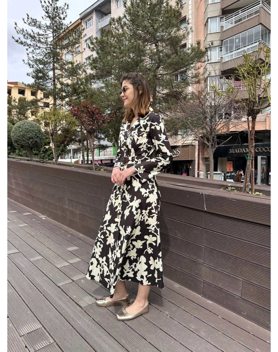 Exquise E26Y06218685 Kahverengi-Krem Eirene Elbise