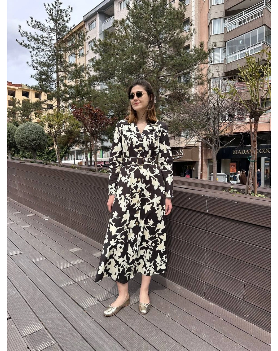 Exquise E26Y06218685 Kahverengi-Krem Eirene Elbise