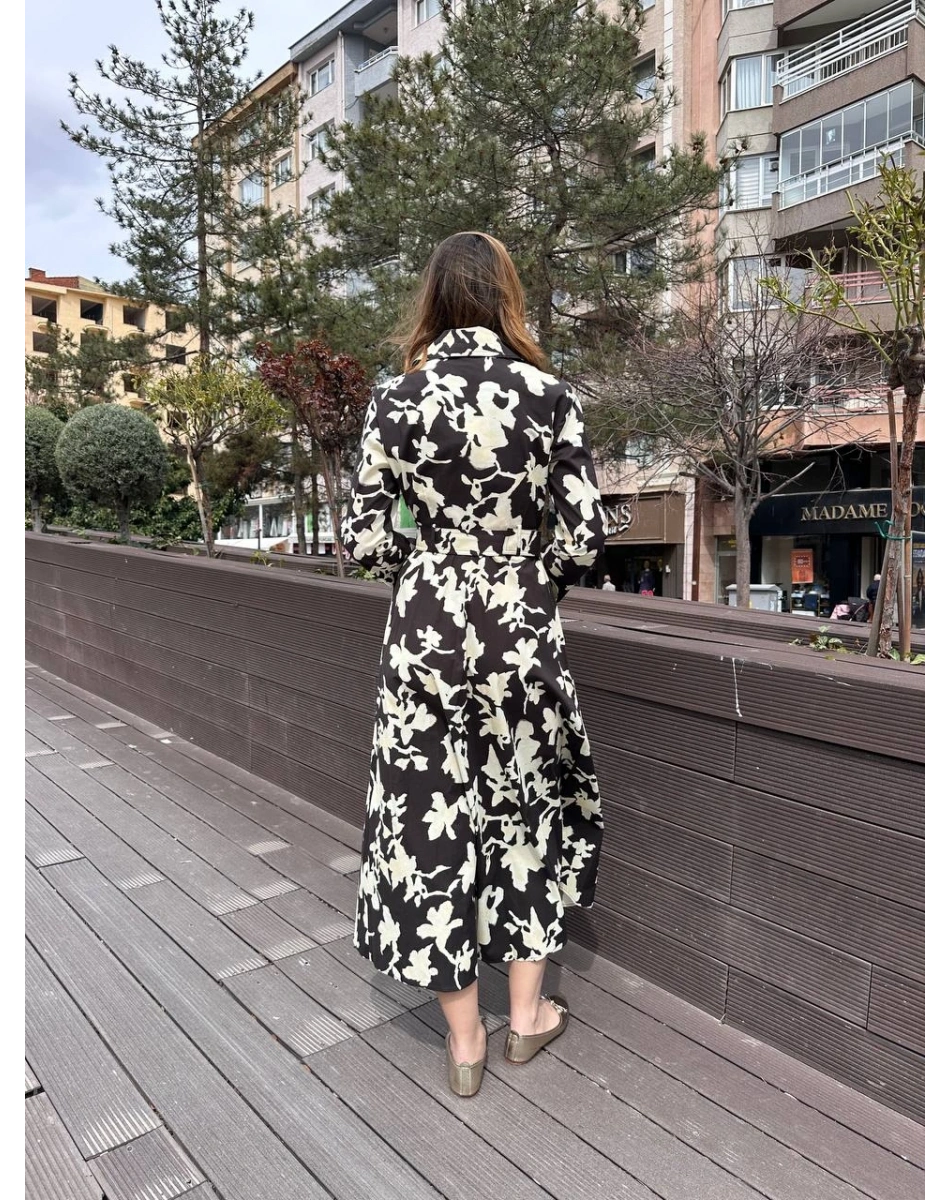 Exquise E26Y06218685 Kahverengi-Krem Eirene Elbise