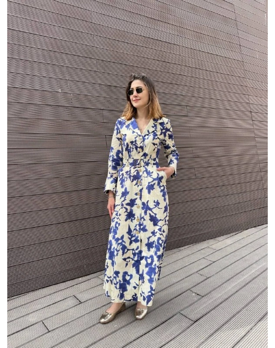 Exquise E26Y06218685 Mavi-Krem Eirene Elbise