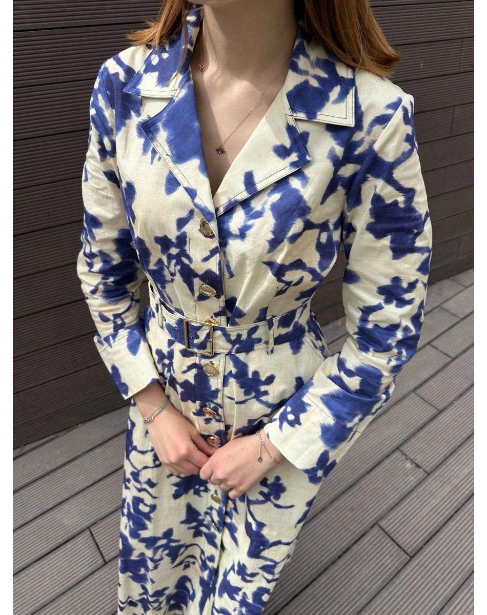 Exquise E26Y06218685 Mavi-Krem Eirene Elbise