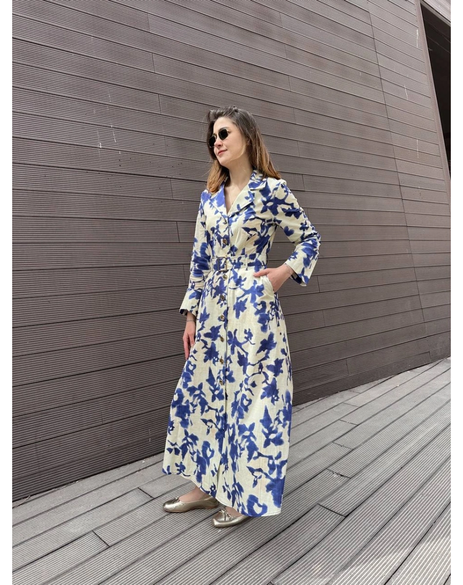 Exquise E26Y06218685 Mavi-Krem Eirene Elbise