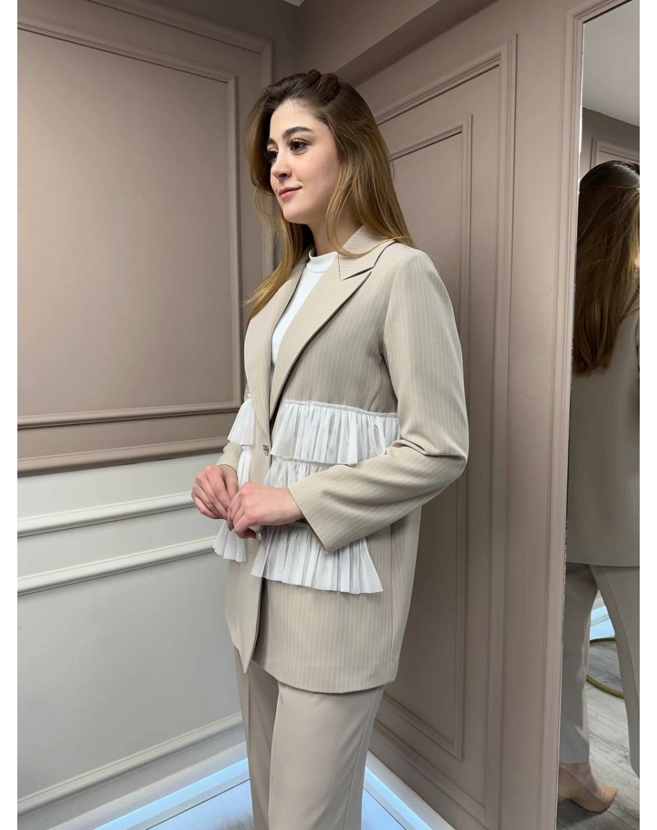 Ghisa 25YGSCKT3080 Bej Çizgili Ceket