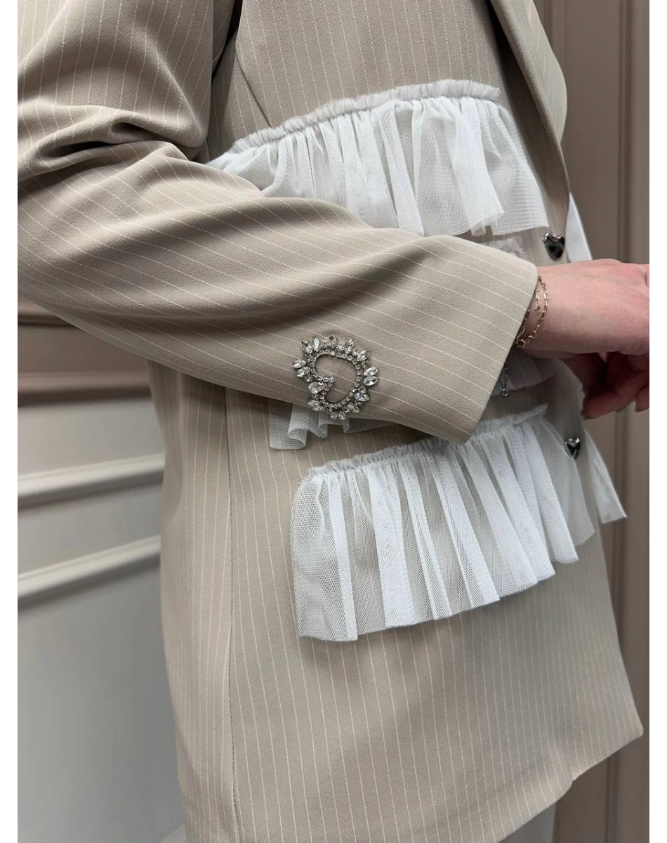 Ghisa 25YGSCKT3080 Bej Çizgili Ceket