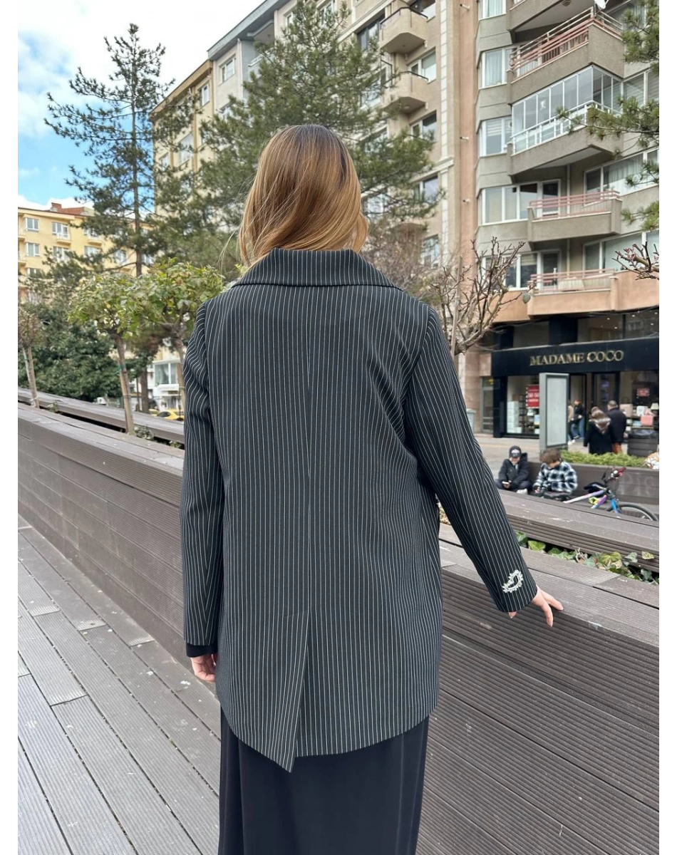 Ghisa 25YGSCKT3080 Siyah Çizgili Ceket