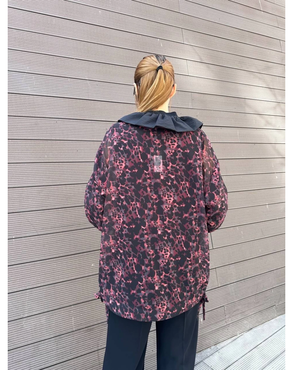 Ghisa 25YGSCKT3126 Bordo Siyah Leopar Desenli Ceket