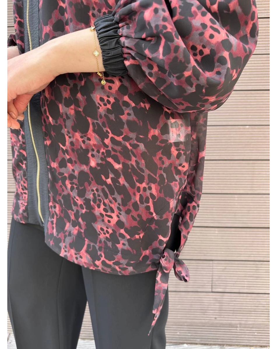 Ghisa 25YGSCKT3126 Bordo Siyah Leopar Desenli Ceket