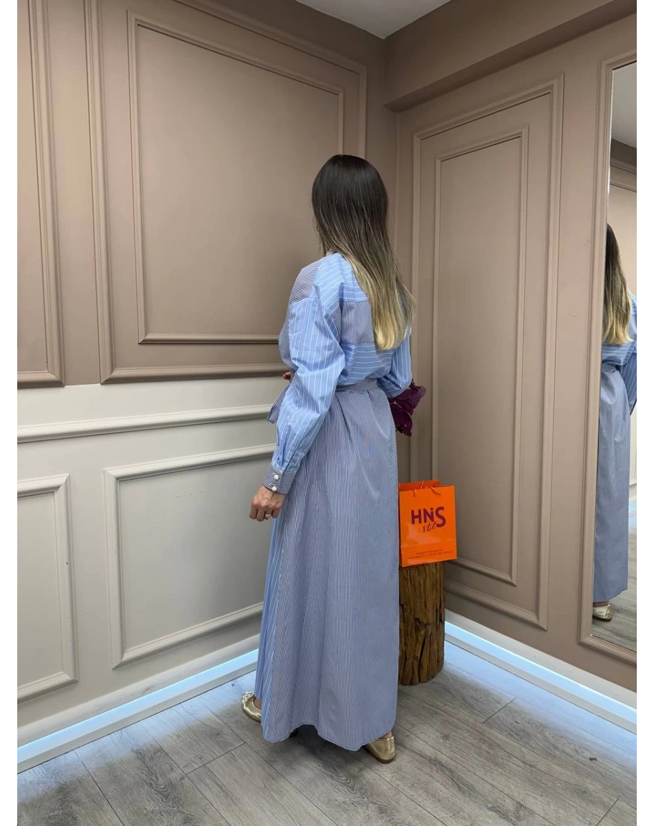 Ghisa 25YGSELB4048 Mavi Yaka Detaylı Elbise