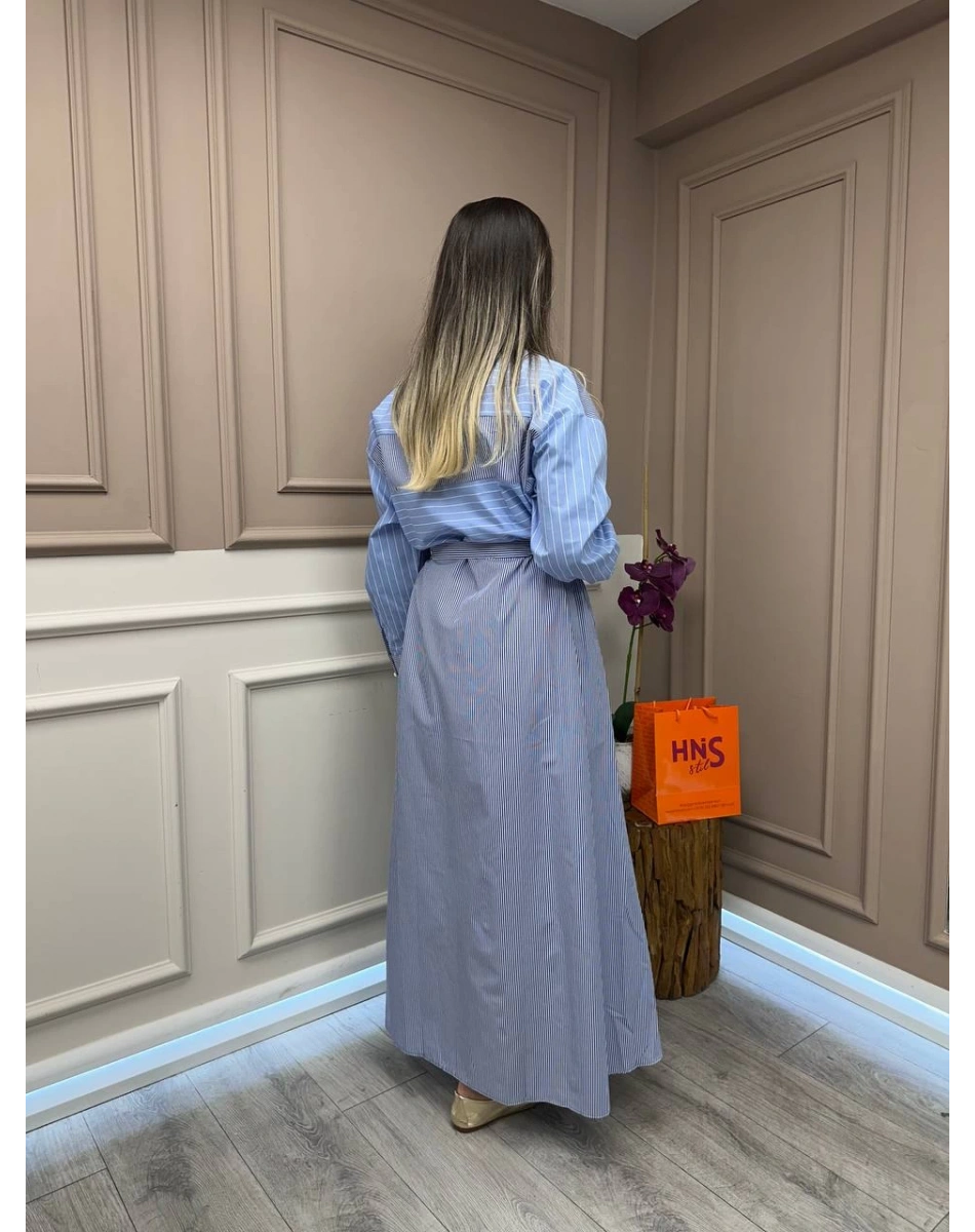 Ghisa 25YGSELB4048 Mavi Yaka Detaylı Elbise