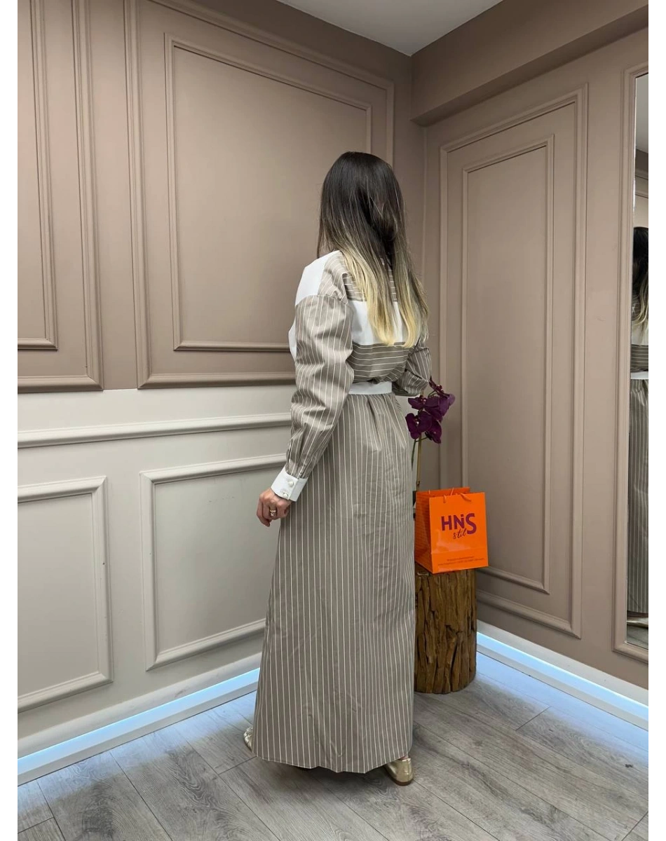 Ghisa 25YGSELB4048 Vizon Yaka Detaylı Elbise