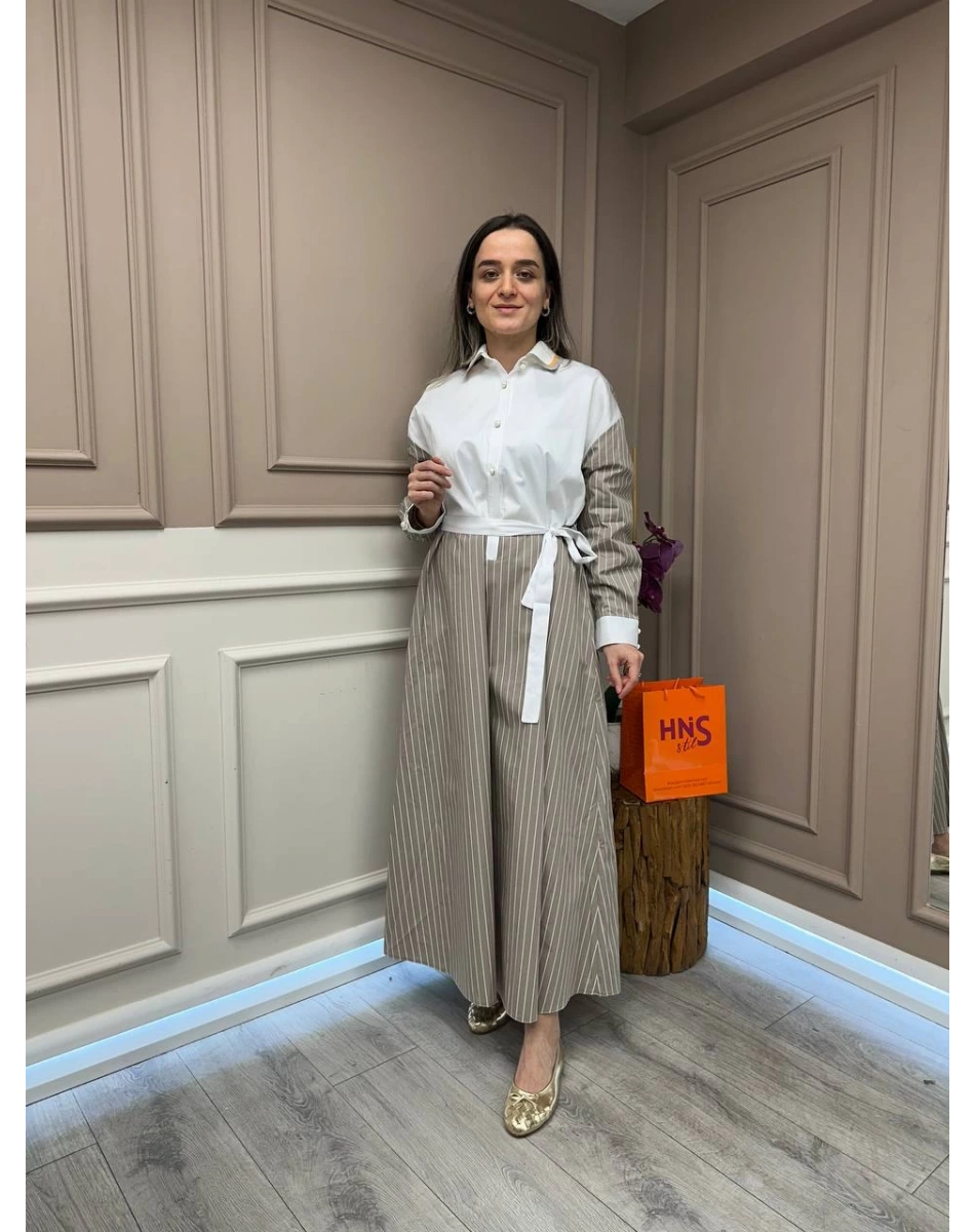 Ghisa 25YGSELB4048 Vizon Yaka Detaylı Elbise