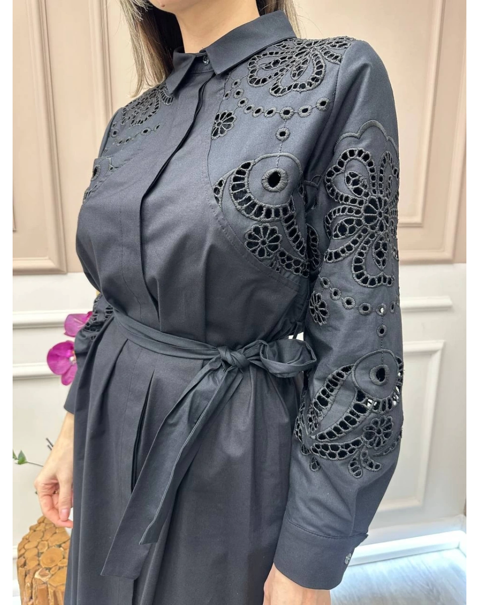 Ghisa 25YGSELB4681 Siyah Güpür Detaylı Elbise