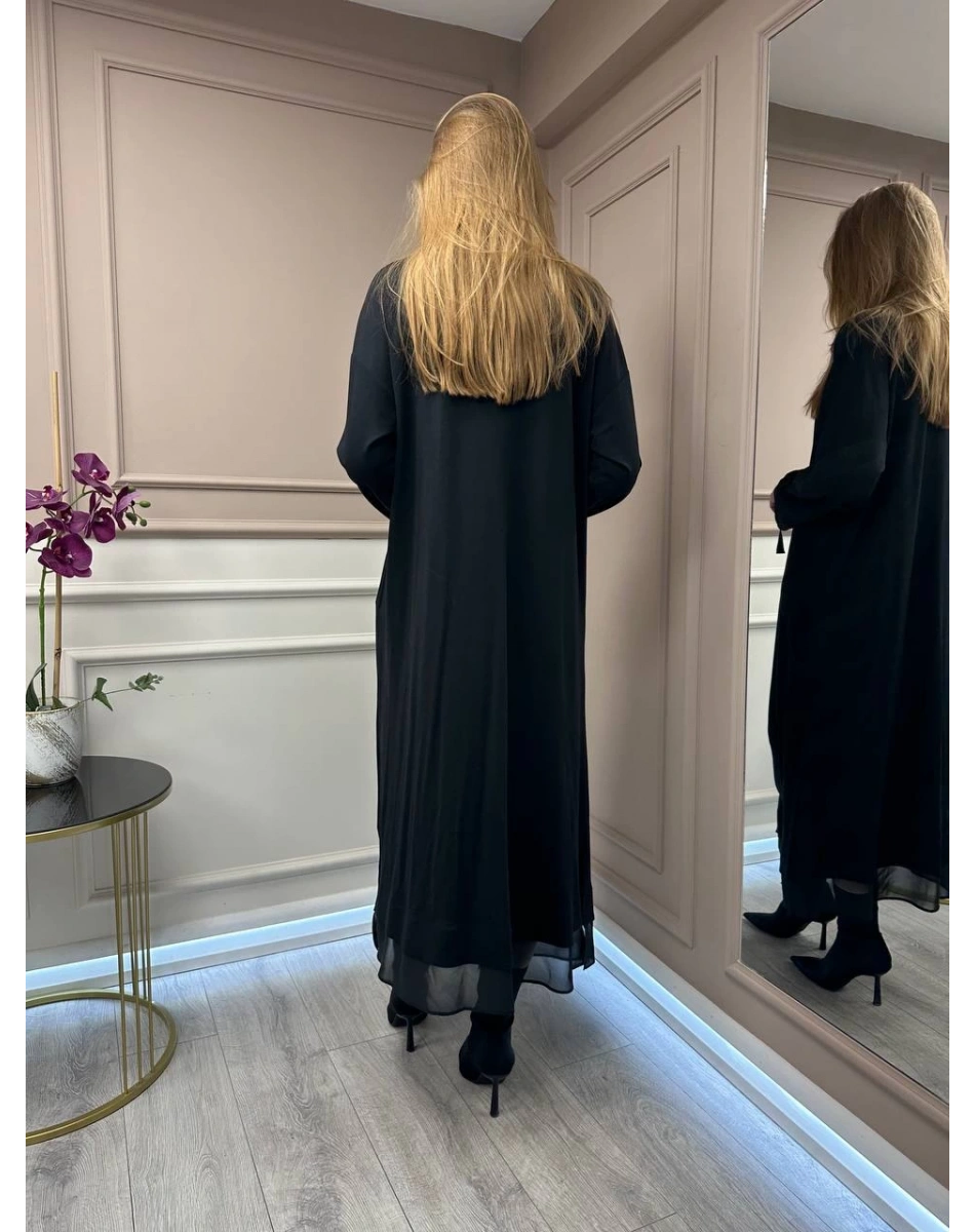 Ghisa 25YGSELB4855 Siyah Büzgü Detaylı Elbise