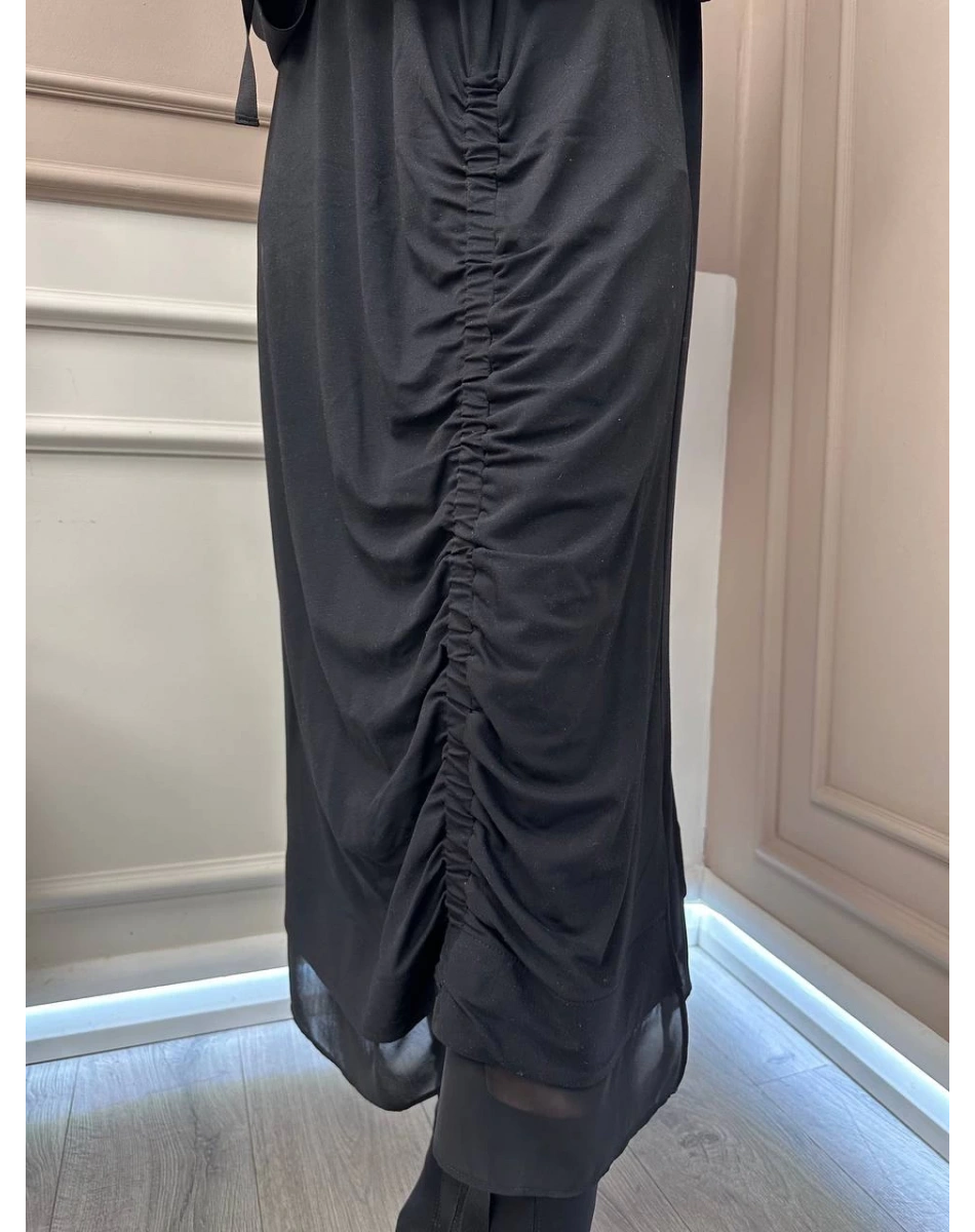 Ghisa 25YGSELB4855 Siyah Büzgü Detaylı Elbise