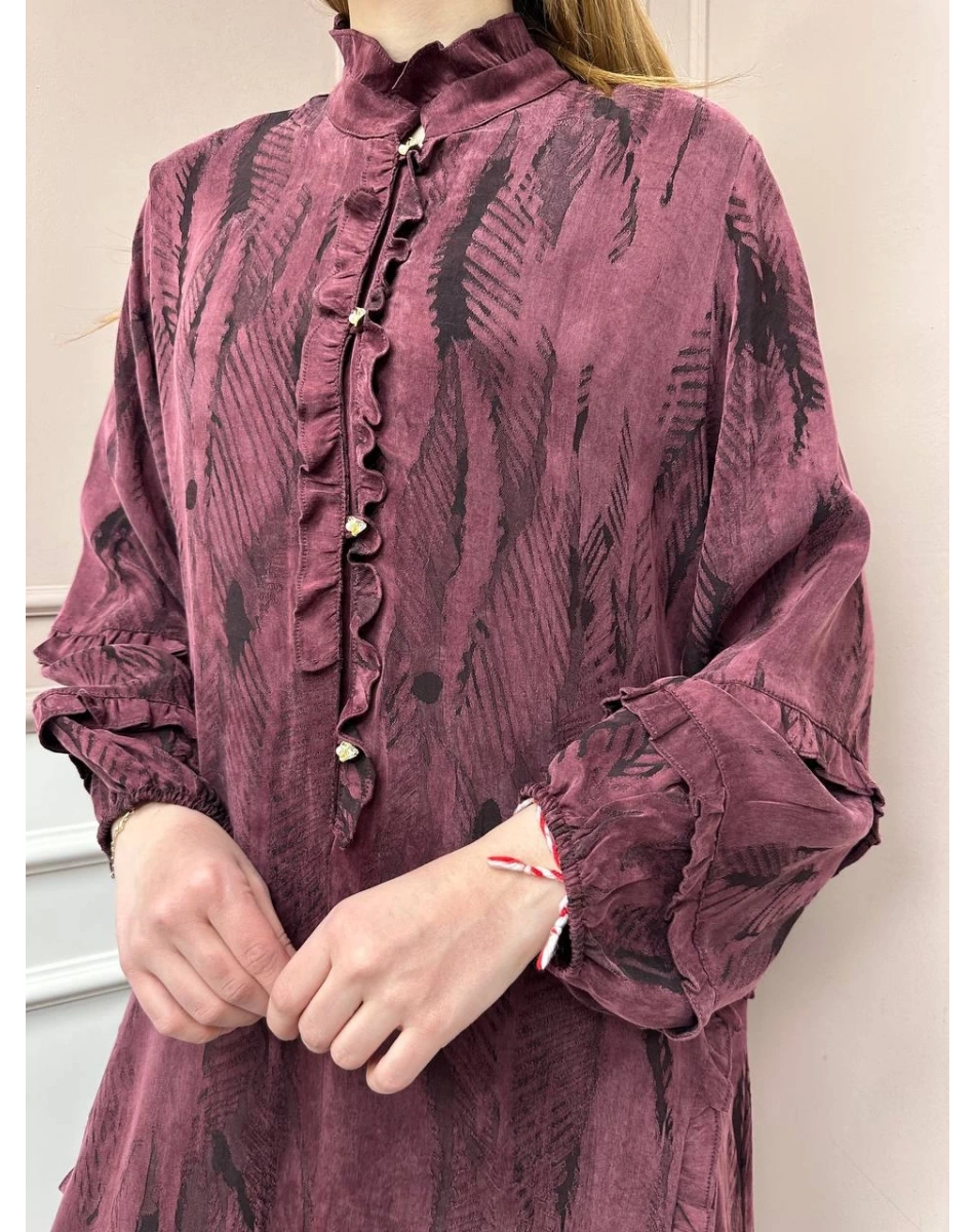 Ghisa 25YGSELB4968 Bordo Desenli Elbise