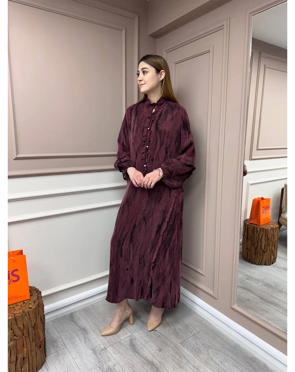 Ghisa 25YGSELB4968 Bordo Desenli Elbise