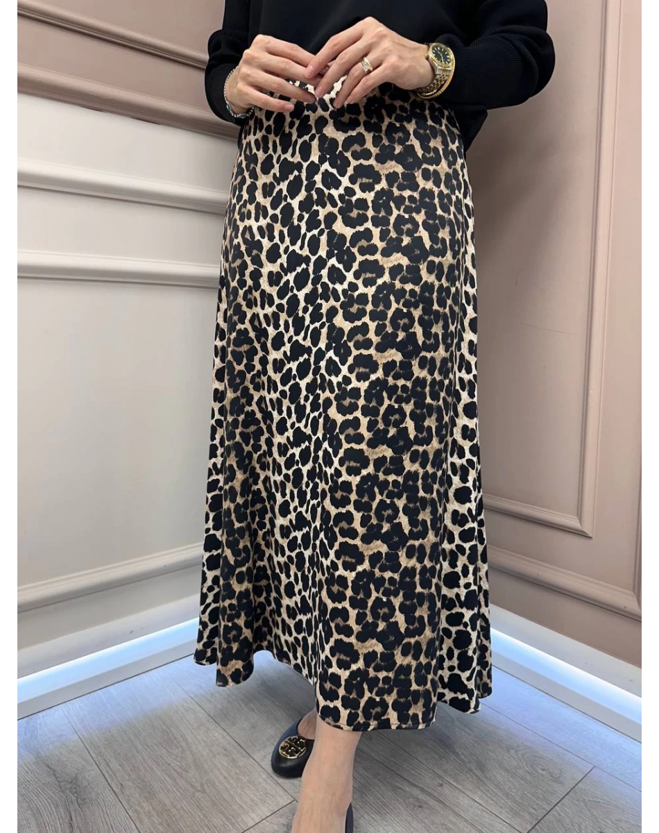 Ghisa 25YGSETK5307 Siyah Leopar Desen Saten Etek