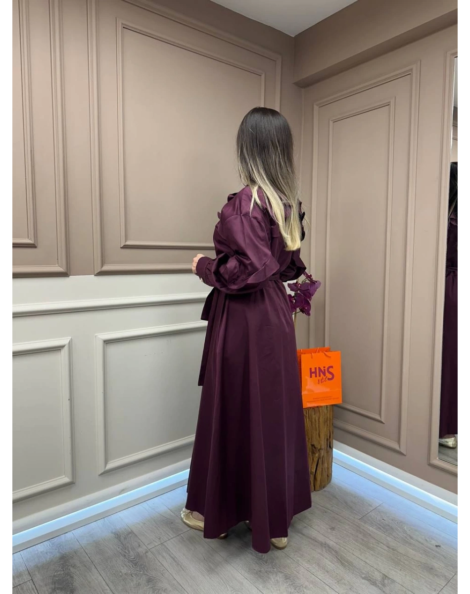 Ghisa 25YGSLB4032 Mürdüm Düğme Detaylı Elbise