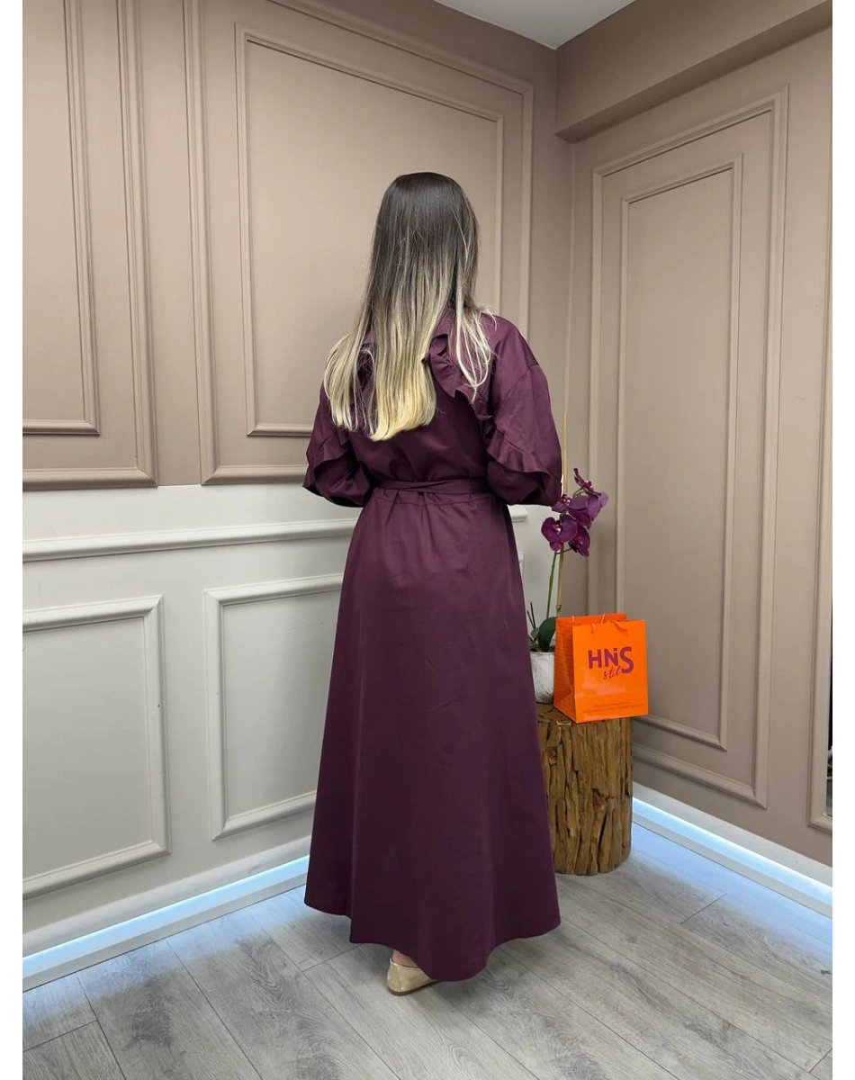 Ghisa 25YGSLB4032 Mürdüm Düğme Detaylı Elbise