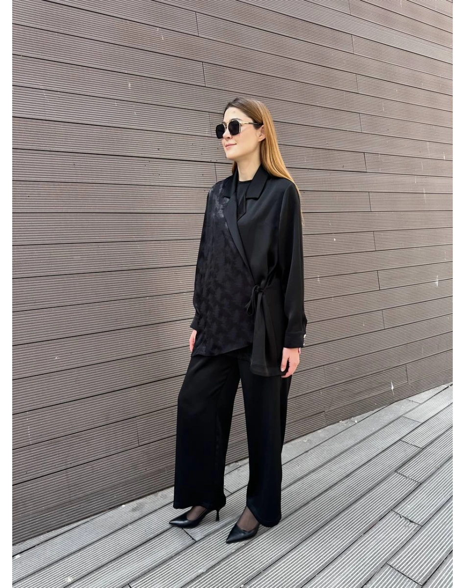 Ghisa 25YGSTKM3069 Siyah Bağlama Detaylı İkili Takım