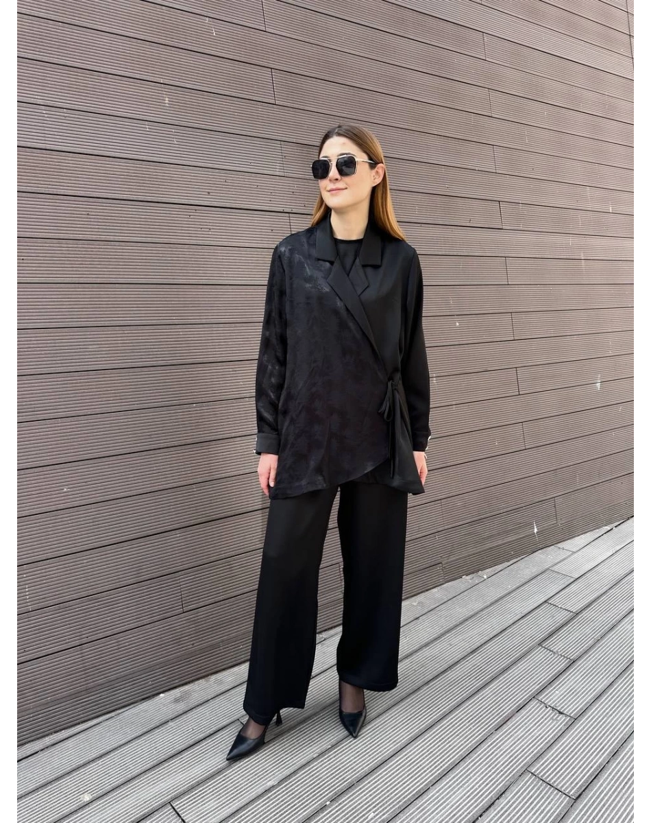 Ghisa 25YGSTKM3069 Siyah Bağlama Detaylı İkili Takım