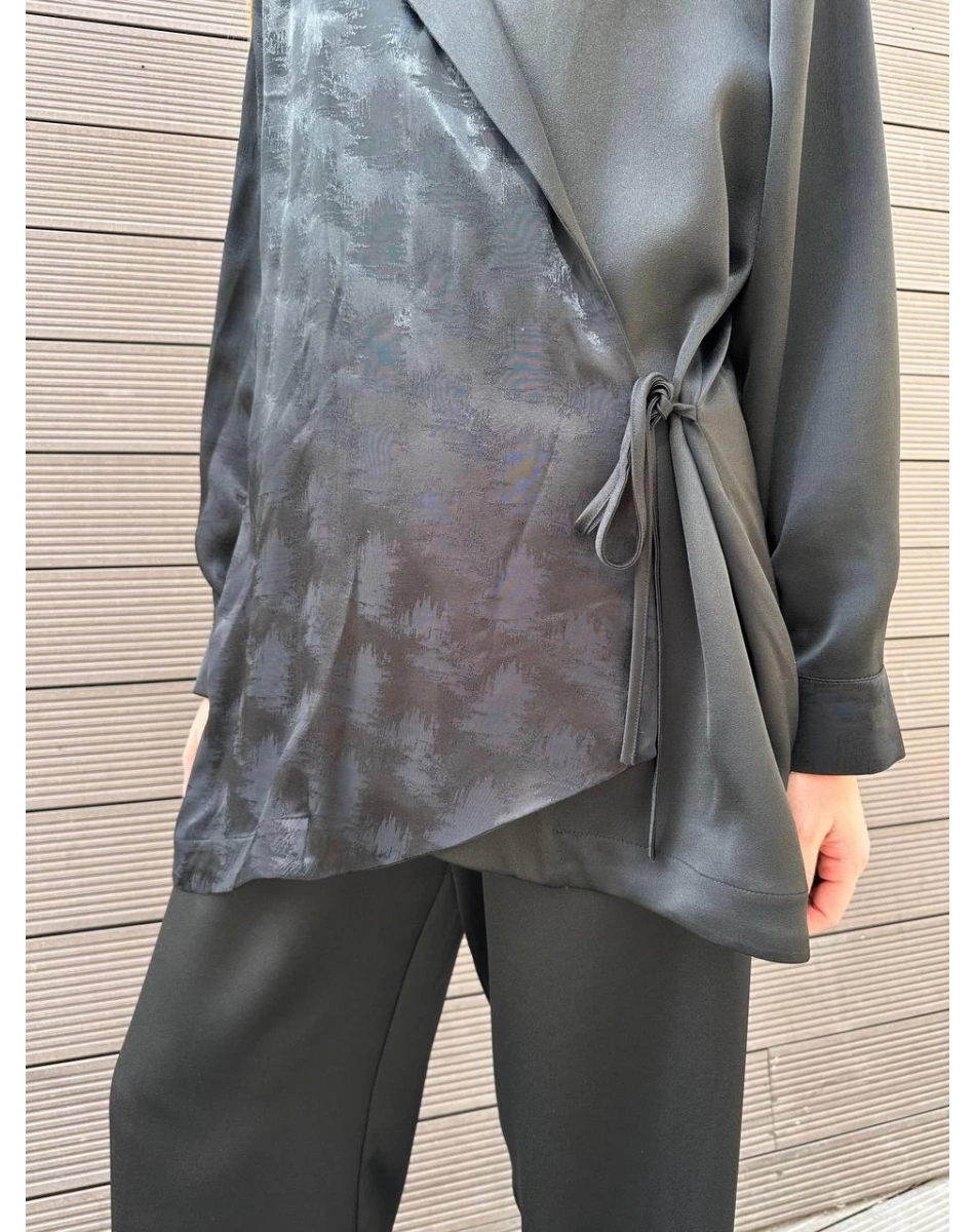 Ghisa 25YGSTKM3069 Siyah Bağlama Detaylı İkili Takım