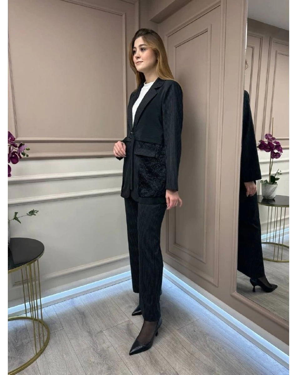 Ghisa 25YGSTKM3074 Siyah Ceket Pantolon Takım