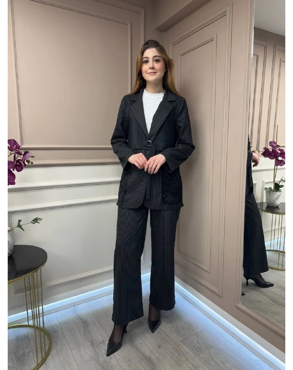 Ghisa 25YGSTKM3074 Siyah Ceket Pantolon Takım