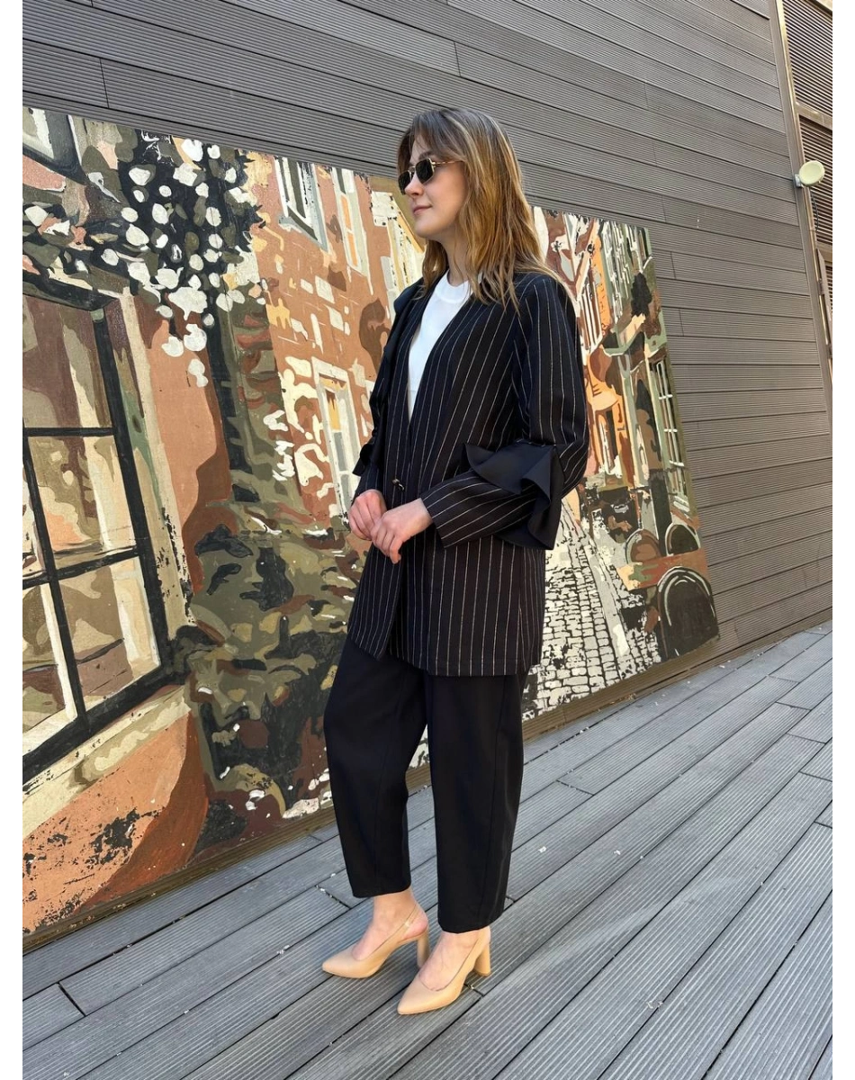 Ghisa 25YGSTKM3142 Siyah Fırfır Detaylı İkili Takım