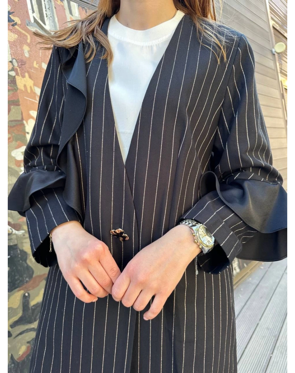 Ghisa 25YGSTKM3142 Siyah Fırfır Detaylı İkili Takım