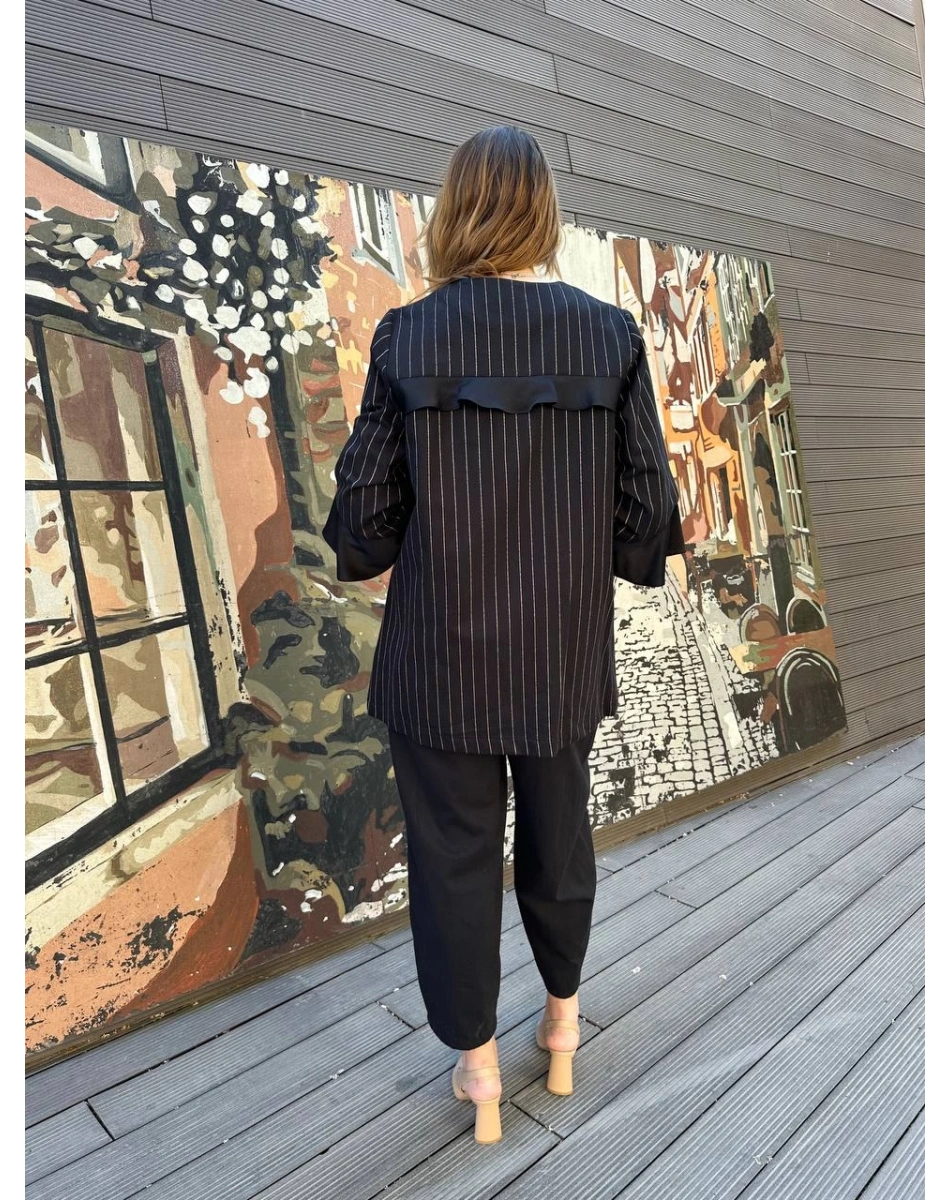 Ghisa 25YGSTKM3142 Siyah Fırfır Detaylı İkili Takım