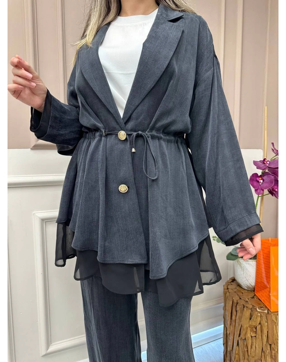 Ghisa 25YGSTKM3182 Siyah Önü Bağlamalı İkili Takım