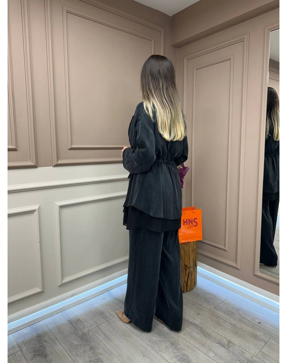 Ghisa 25YGSTKM3182 Siyah Önü Bağlamalı İkili Takım