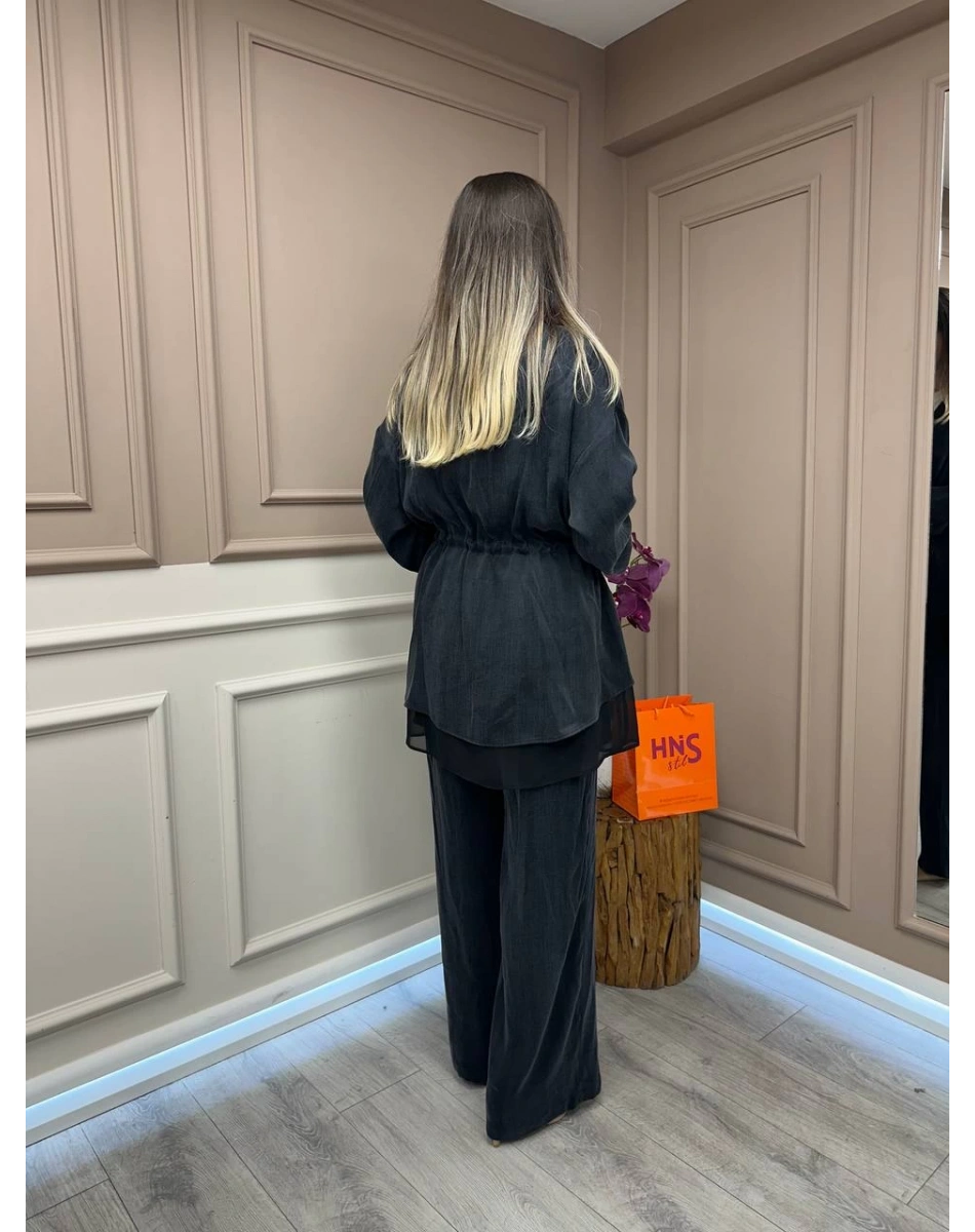 Ghisa 25YGSTKM3182 Siyah Önü Bağlamalı İkili Takım