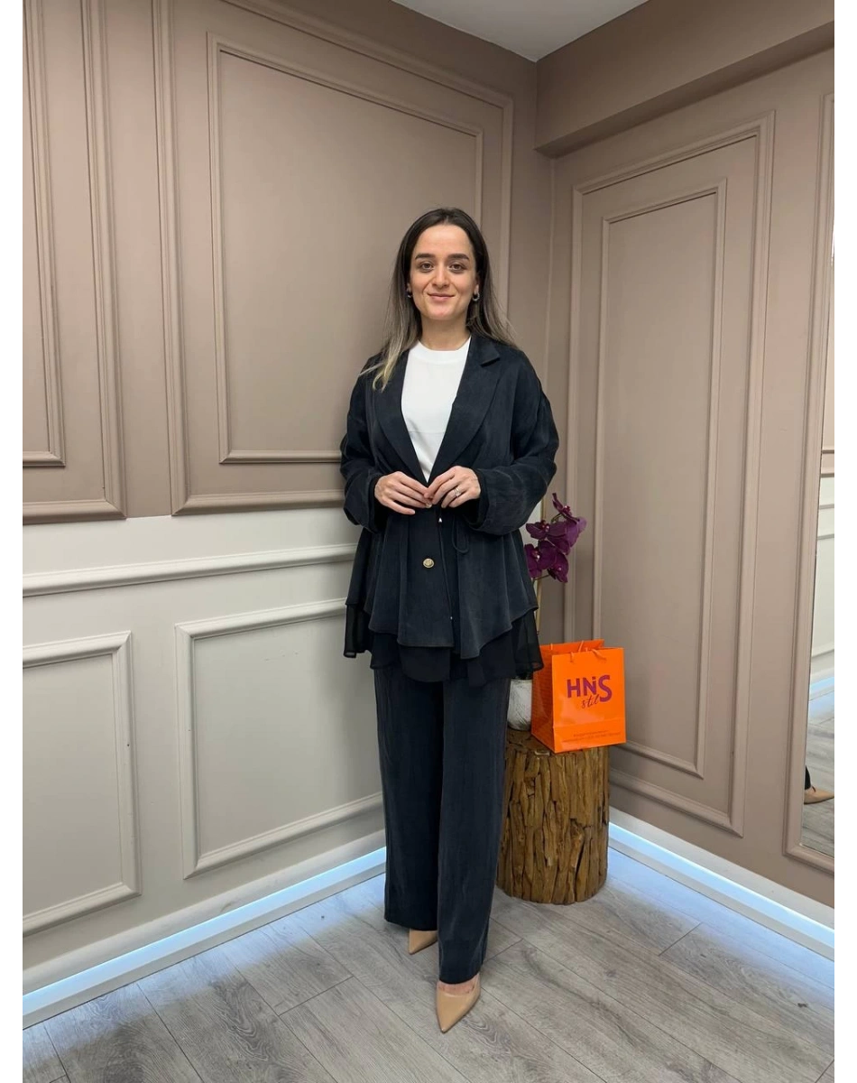 Ghisa 25YGSTKM3182 Siyah Önü Bağlamalı İkili Takım